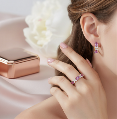 Orecchini cerchio Oro rosa Zaffiro e Diamanti