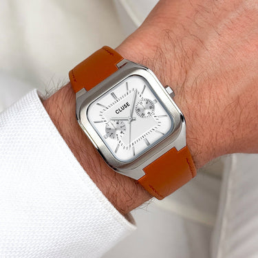 Cluse Quadrus Multifunction Watch Leather, Light Brown, Silver Colour