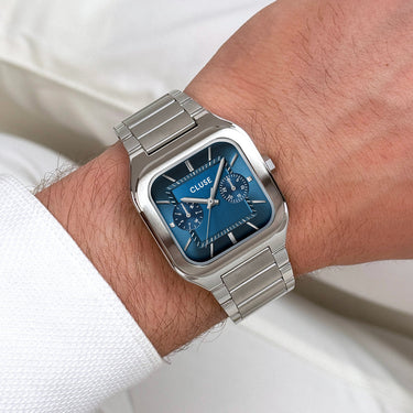 Cluse Quadrus Multifunction Watch Steel, Blue, Silver Colour