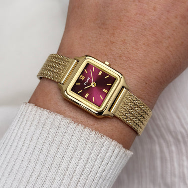 Cluse Gracieuse Mini Watch Mesh, Dark Cherry, Gold Colour