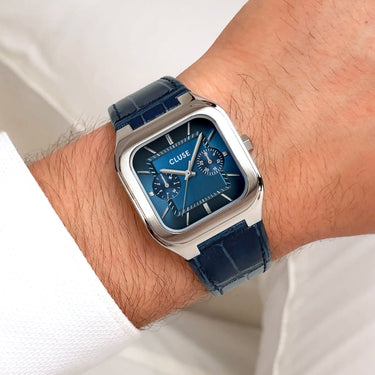 Cluse Quadrus Multifunction Watch Leather, Blue, Silver Colour