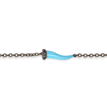 ManoJ BRACCIALE CHARMS CON CORNETTO SMALTATO AZZURRO IN TITANIO, 5 BLACK E CATENA